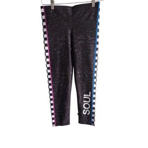Terez Soulcycle Capri Leggings Womens Size Small Black Checkers‎ Stretch Pull On